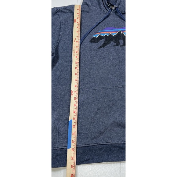 Patagonia L Large Fitz Roy Bear Hoody Sweatshirt Blue Mens Hoodie - Picture 4 of 7
